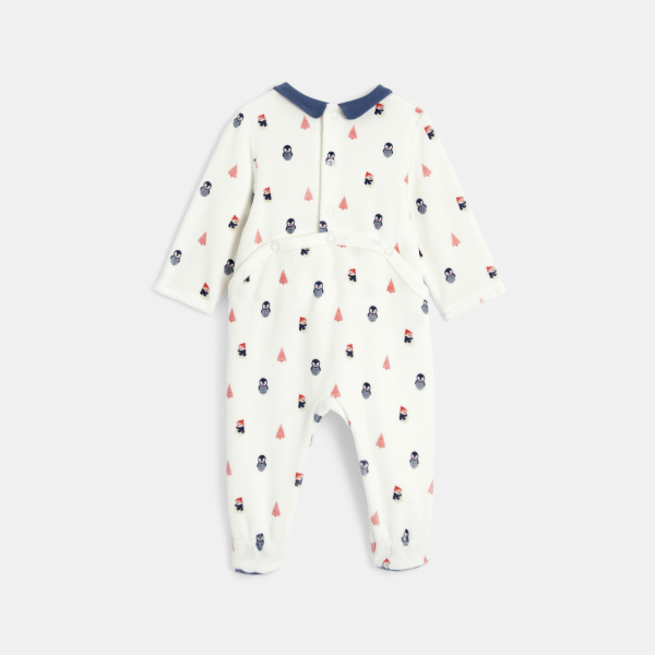 بيجاما مخملية عليها رسم البطريق وسترة ناعمة زرقاء للصبي الرضيع